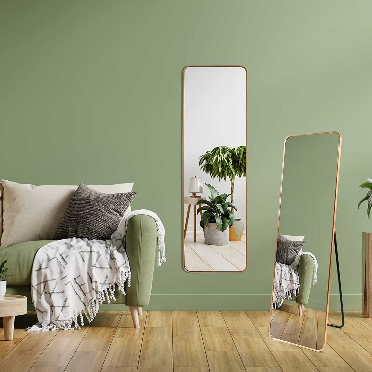 Gold Full Length Floor Mirror with Aluminum Frame for Wall Mounted, St –  Vanller Shop