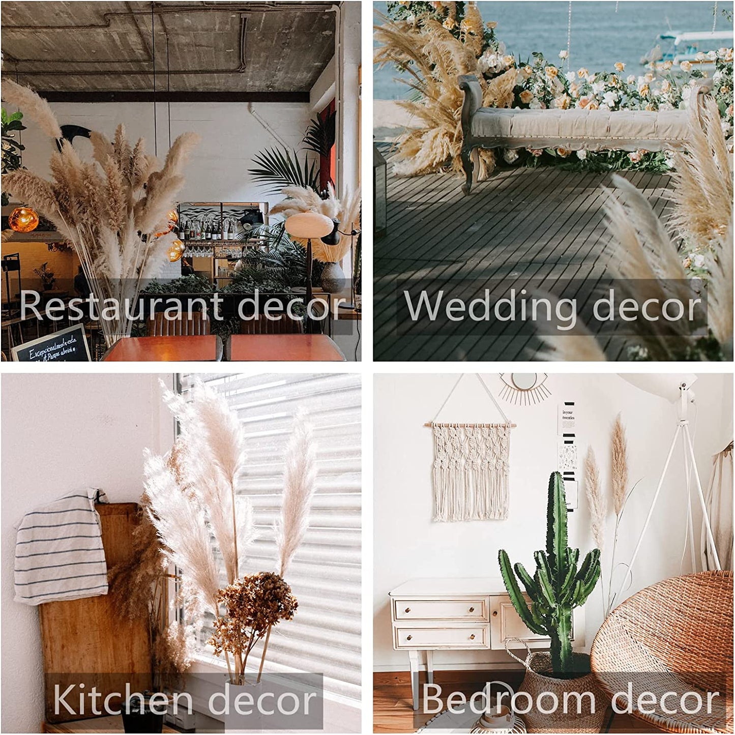 100PCS Natural Dried Pampas Grass Decor - 17.5 Fluffy Pampas Grass Bouquet  - Boho Home Decor Dried Flowers for Wedding Floral Room Home Party Table  Decorations