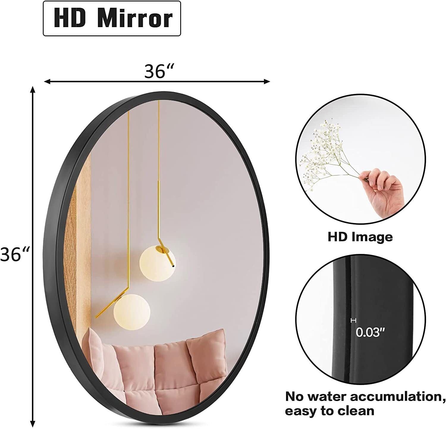 16~36 Inch Black round Mirror Wall Decor Circle Mirror for Bathroom Bedroom