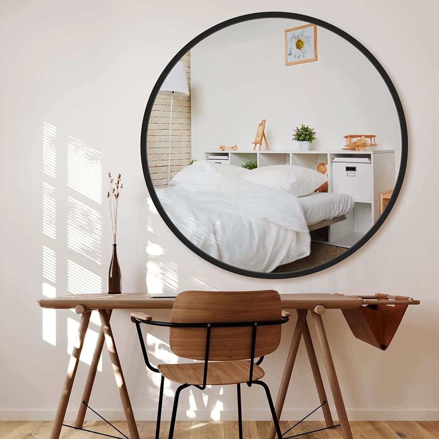 16~36 Inch Black round Mirror Wall Decor Circle Mirror for Bathroom Bedroom