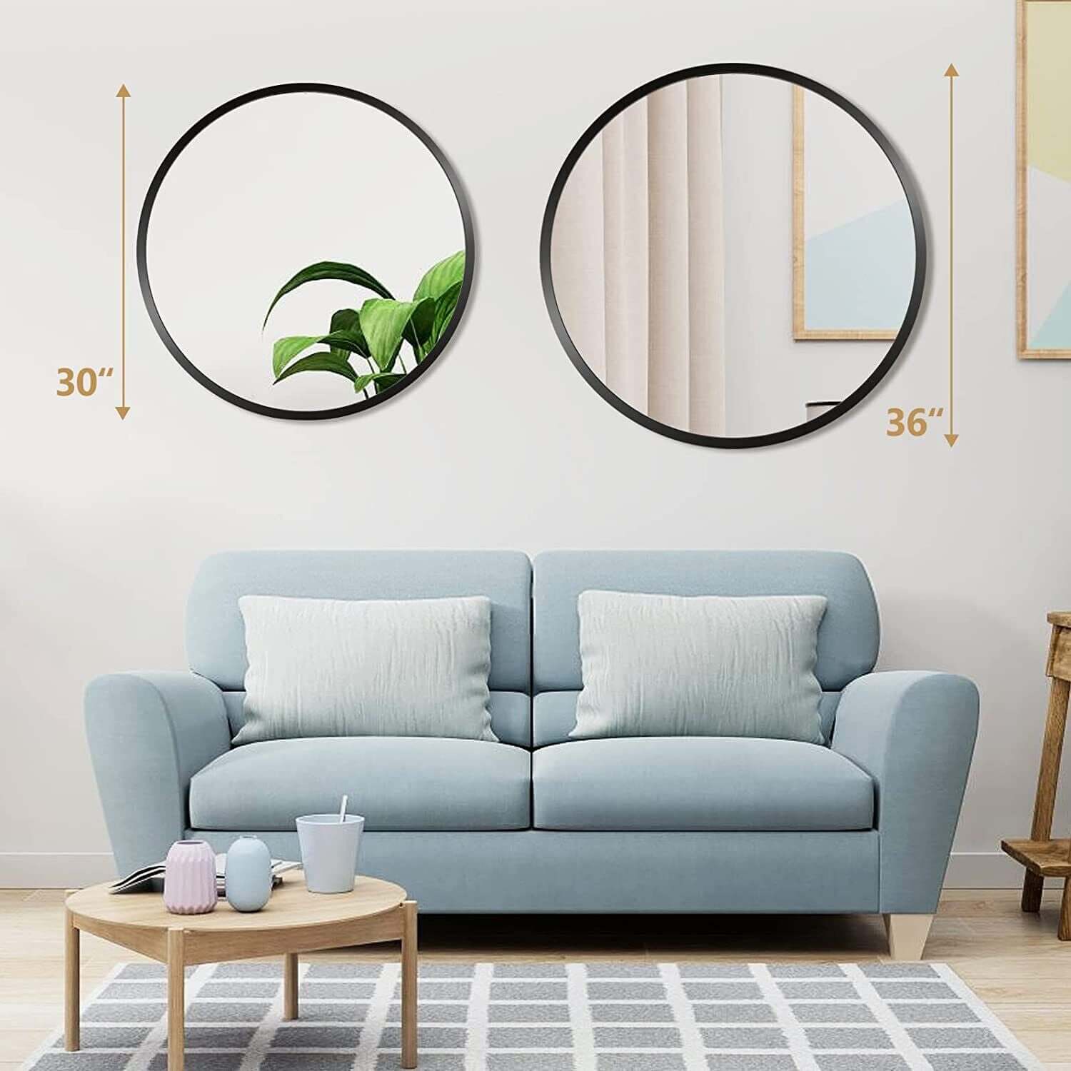 16~36 Inch Black round Mirror Wall Decor Circle Mirror for Bathroom Bedroom